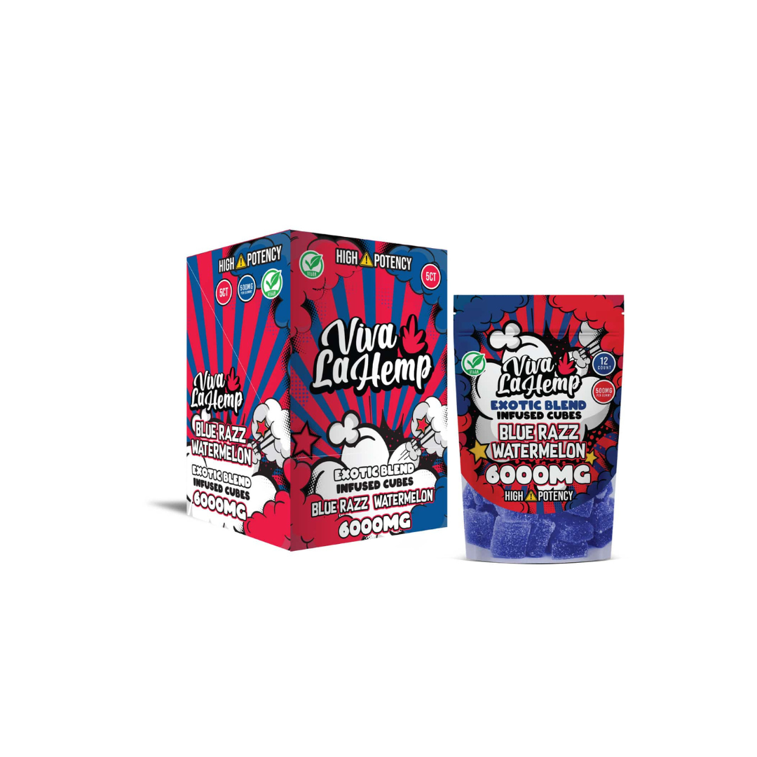 Viva La Hemp - Exotic Blend D8+CBN+HHC Blue Razz Watermelon Gummies 6000mg